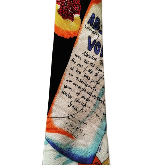 Vintage 90s Nicole Miller Silk Tie Caviar Chess & Absolut Vodka Novelty Print - Picture 5 of 7